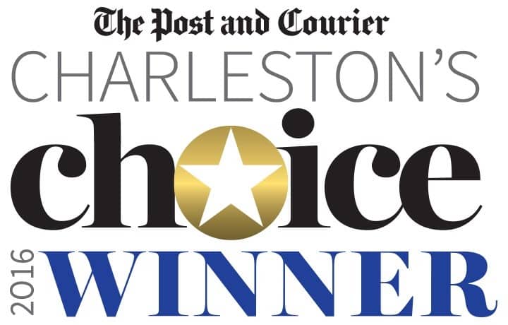 A gold star is on top of the charleston choice winner logo.