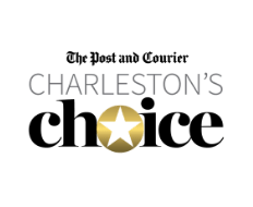 A green background with the words charleston 's choice in black and gold.