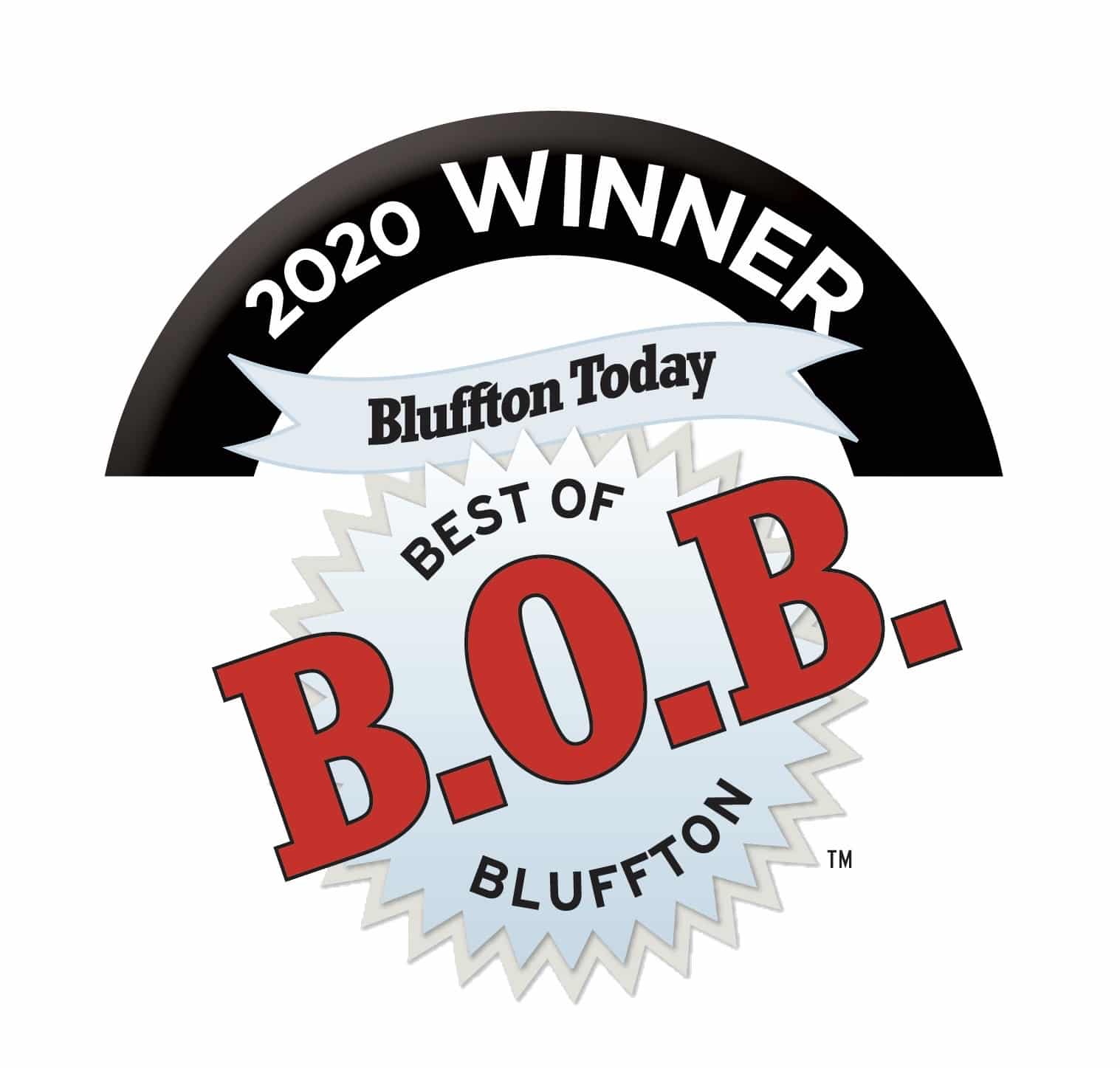 A black and white logo with the words " best of bluffton 2 0 2 0 winner "